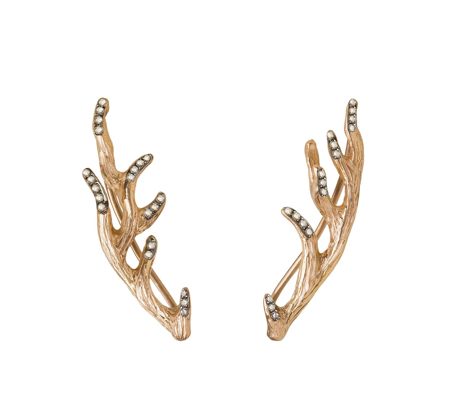 Christina Debs earrings with brown diamonds in rose gold, from the Deer collection.