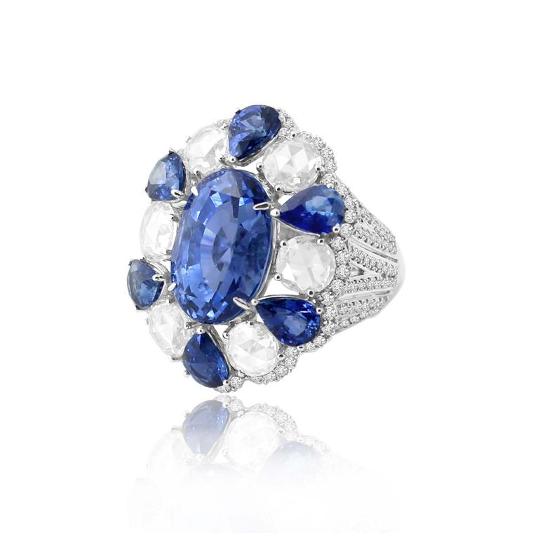 Sutra sapphire and diamond cocktail ring in white gold.