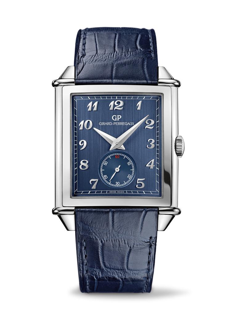 The Girard-Perregaux Vintage 1945 XXL watch with small seconds pays tribute to the brand's pioneering use of the colour blue on its dials towards the end of the 19th century.