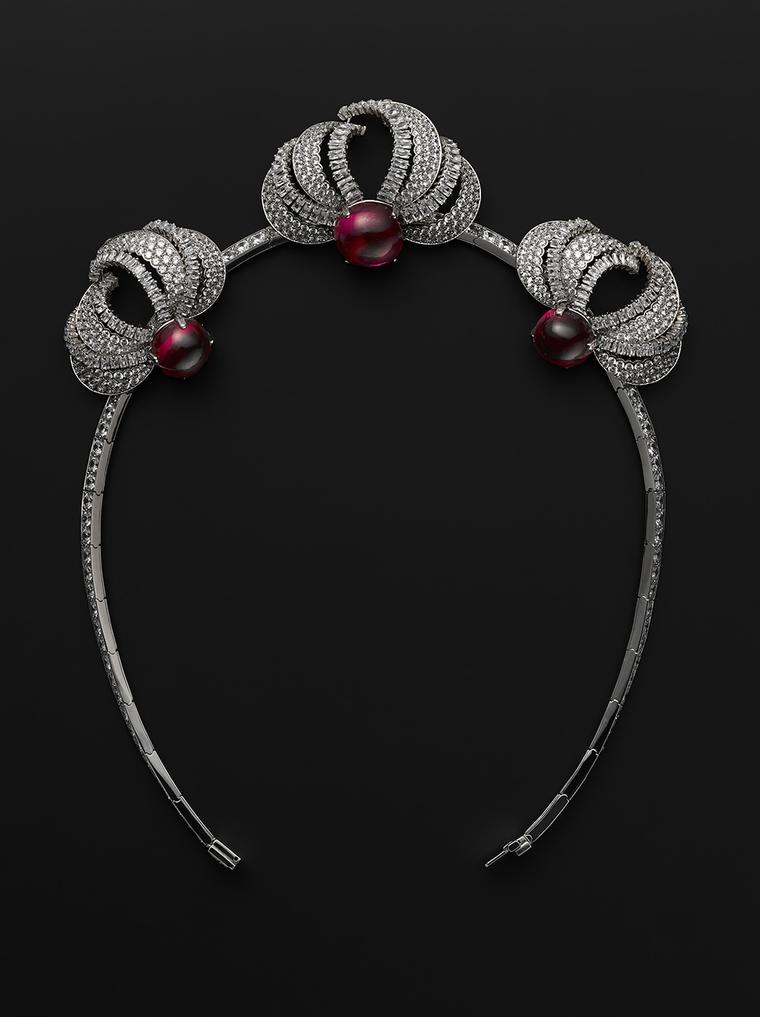 Reproduction of the 1955 Princess Grace diamond and ruby tiara, worn by Nicole Kidman in Grace of Monaco, which can be transformed into a necklace. (Photo credits: Vincent Wulveryck © Cartier)