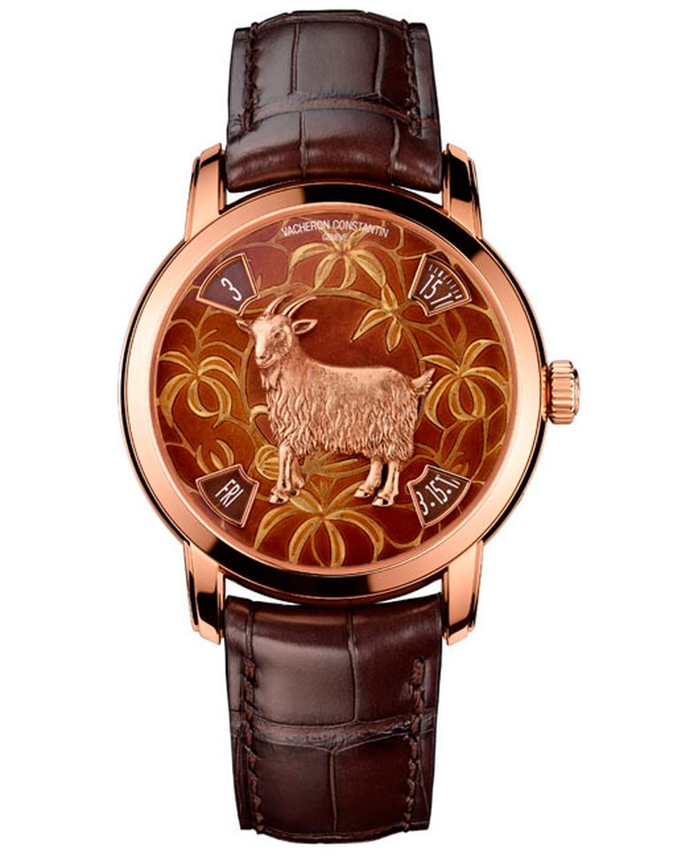 Vacheron Constantin red gold model depicts a goat with his long fleece lovingly etched in the metal surrounded by an Asian leaf motif, which is embellished with grand feu enamelling. Both models are limited to 12 pieces each.