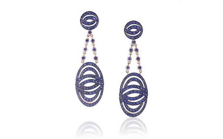 Lily Gabriela earrings in white gold, pavéd with blue sapphires, from the Collection IV.