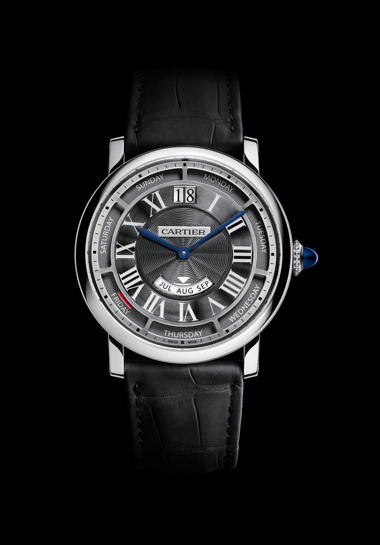 The Rotonde de Cartier Annual Calendar will be presented in a 40mm pink gold case with a white dial or in a white gold case with a more contemporary grey dial.