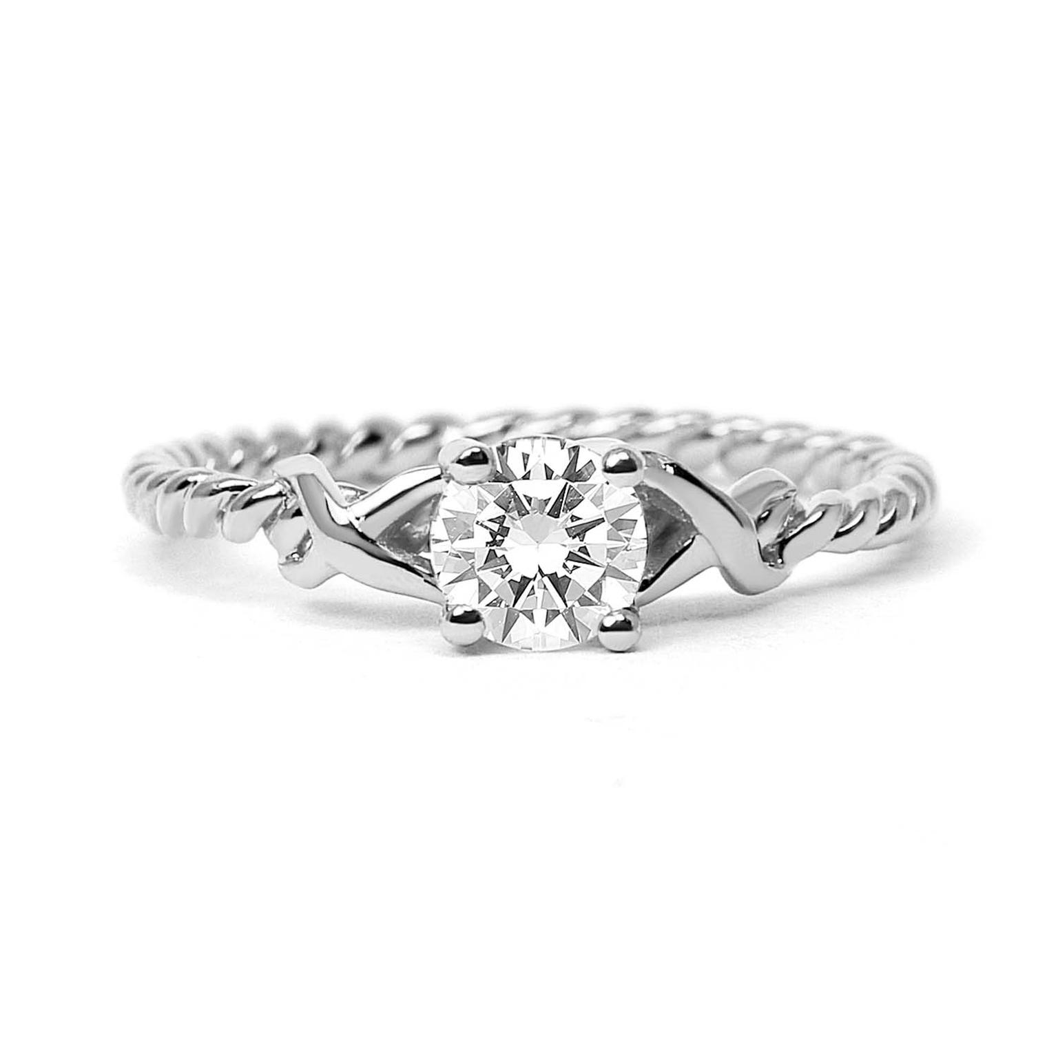 Arabel Lebrusan Braided ethical diamond engagement ring, made from recycled platinum (from £2,170).