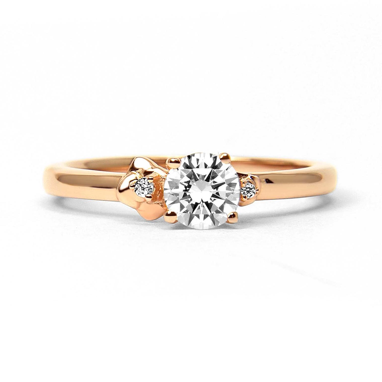 Arabel Lebrusan Cherry Blossom ethical diamond engagement ring in Fairtrade rose gold (from £2,145). From the Secret Garden collection.