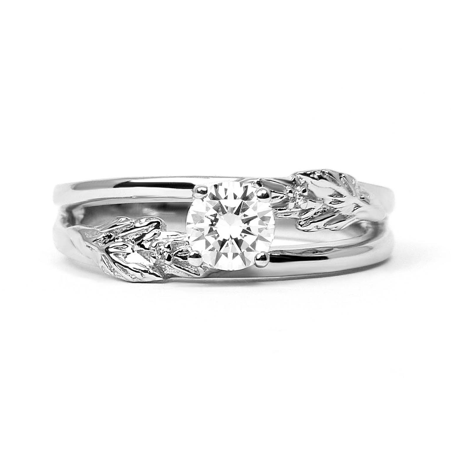 Arabel Lebrusan Royal Oak ethical diamond engagement ring, made from recycled platinum (from £2,800). From the Secret Garden collection.