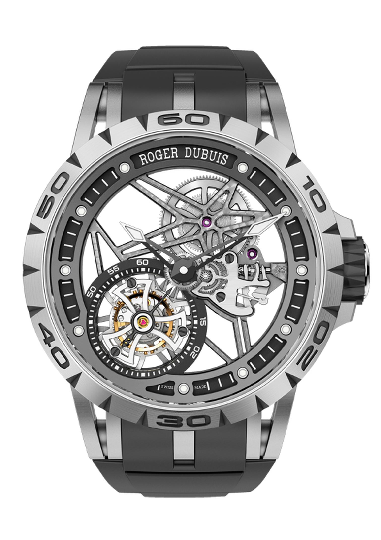 Roger Dubuis Excalibur Spider Skeleton Flying Tourbillon takes skeleton watches one step beyond the movement and extends its spidery web to just about everything skeletonisable on the watch: the case, the flange, the hands and the lugs.