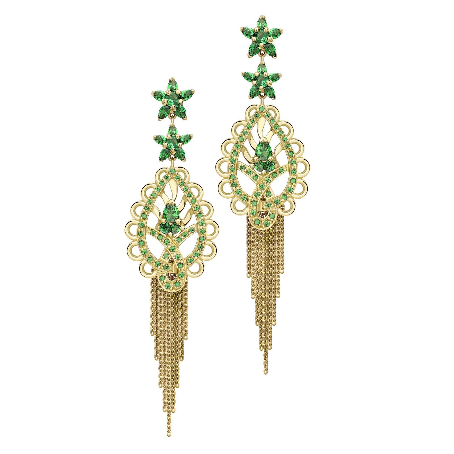 Ana de Costa earrings from the Spiritual Henna collection in yellow gold with tsavorites.