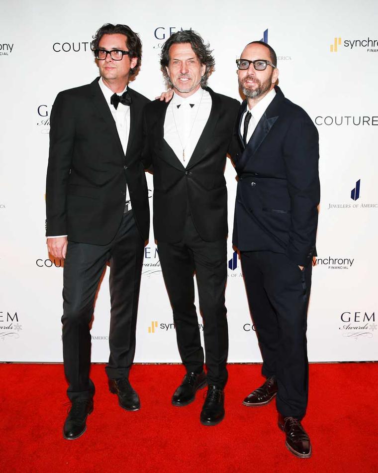 GEM Award winner Stephen Webster alongside fellow nominees in the Design category, Todd Reed, left, and Alexis Bittar, right. Image: Ben Rosser/BFAnyc.com