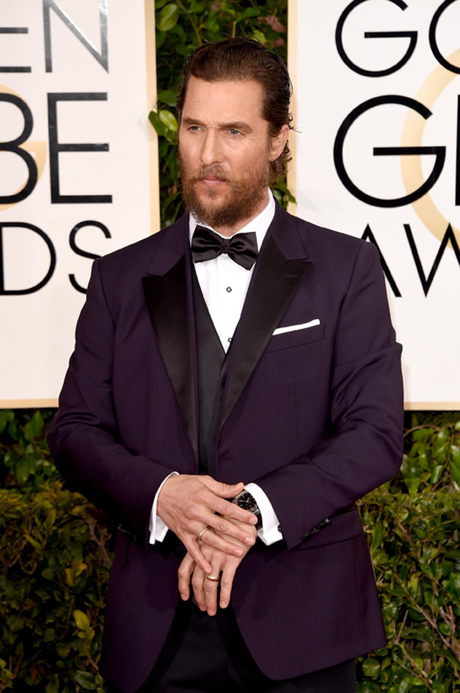 Actor Matthew McConaughey opted for a Bulgari Bulgari Solotempo watch in stainless steel with a black lacquered dial. (Getty Images)