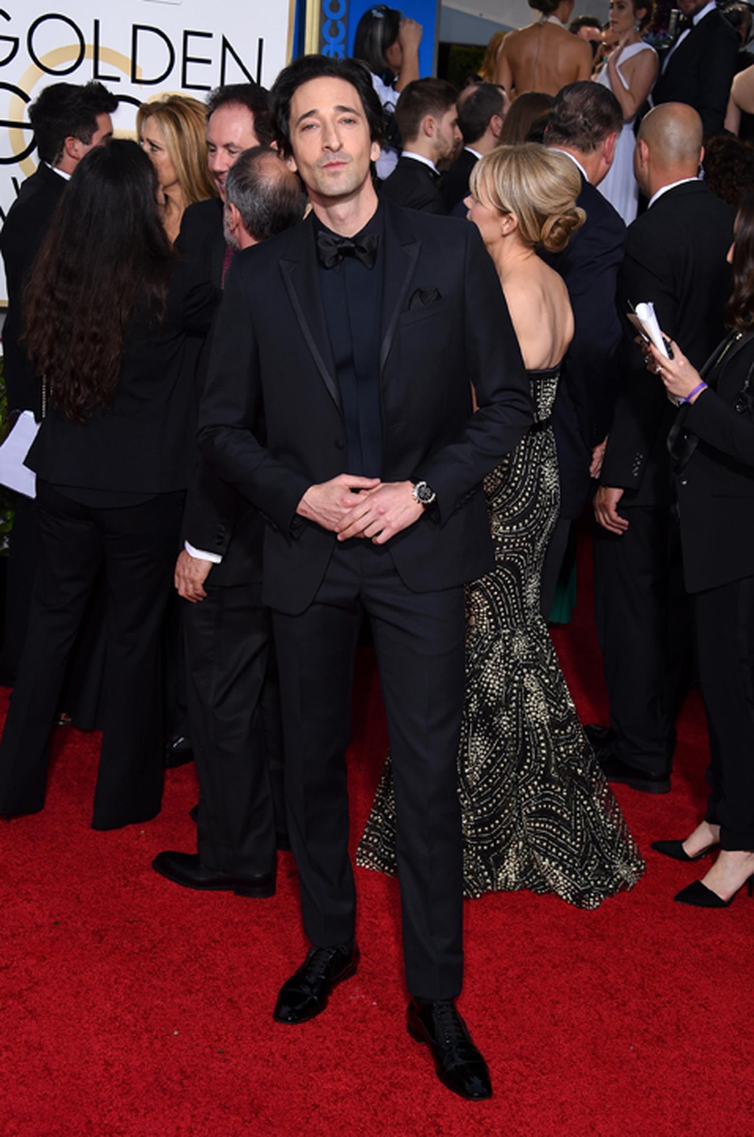 Adrien Brody chose the sportier Bulgari Bulgari Velocissimo in rose gold for the Golden Globe Awards without sacrificing an iota of his black tie look. (Getty Images)