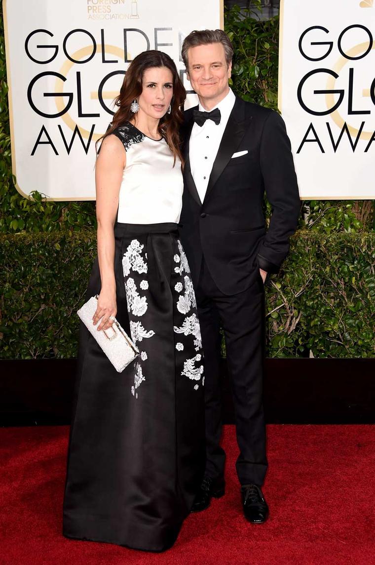 Livia Firth, founder of Eco-Age and the Green Carpet Challenge, wore diamond high jewelry earrings in Fairmined gold from Chopard's Green Carpet collection on the red carpet at the 2015 Golden Globes.
