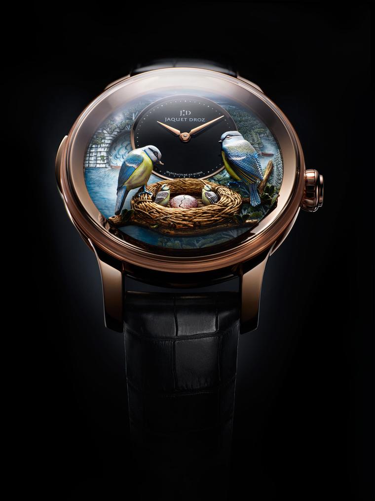 In 2012 Jaquet Droz unveiled the Bird Repeater, an authentic automaton featuring two blue birds feeding a worm to its hungry chicks, one chick literally breaking out of its shell.