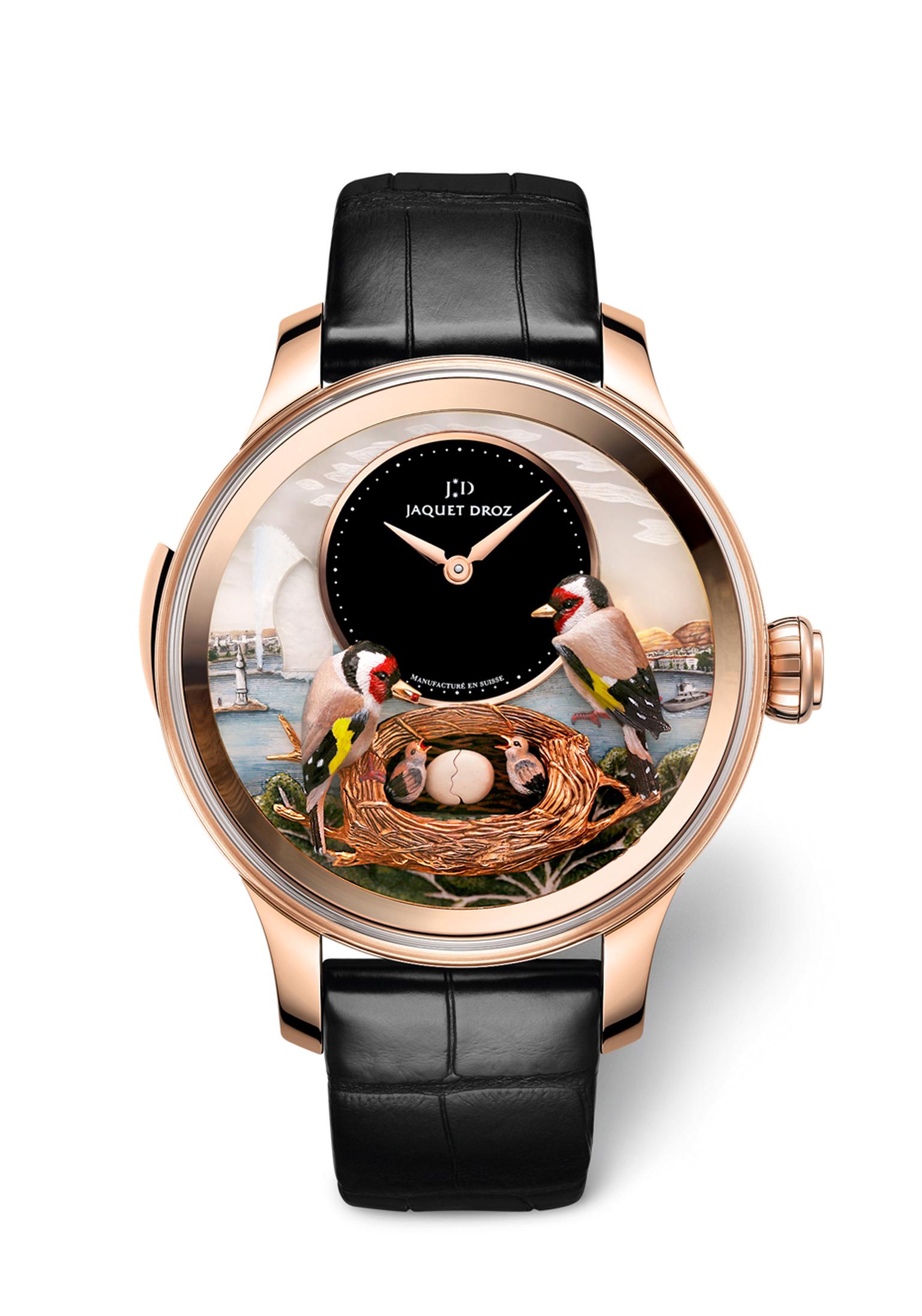 At the beginning of 2015, Jaquet Droz has launched the new Bird Repeater Geneva. An automaton watch with a minute repeater, the technical complexity of this piece is on a par with the artistry involved in the dial.