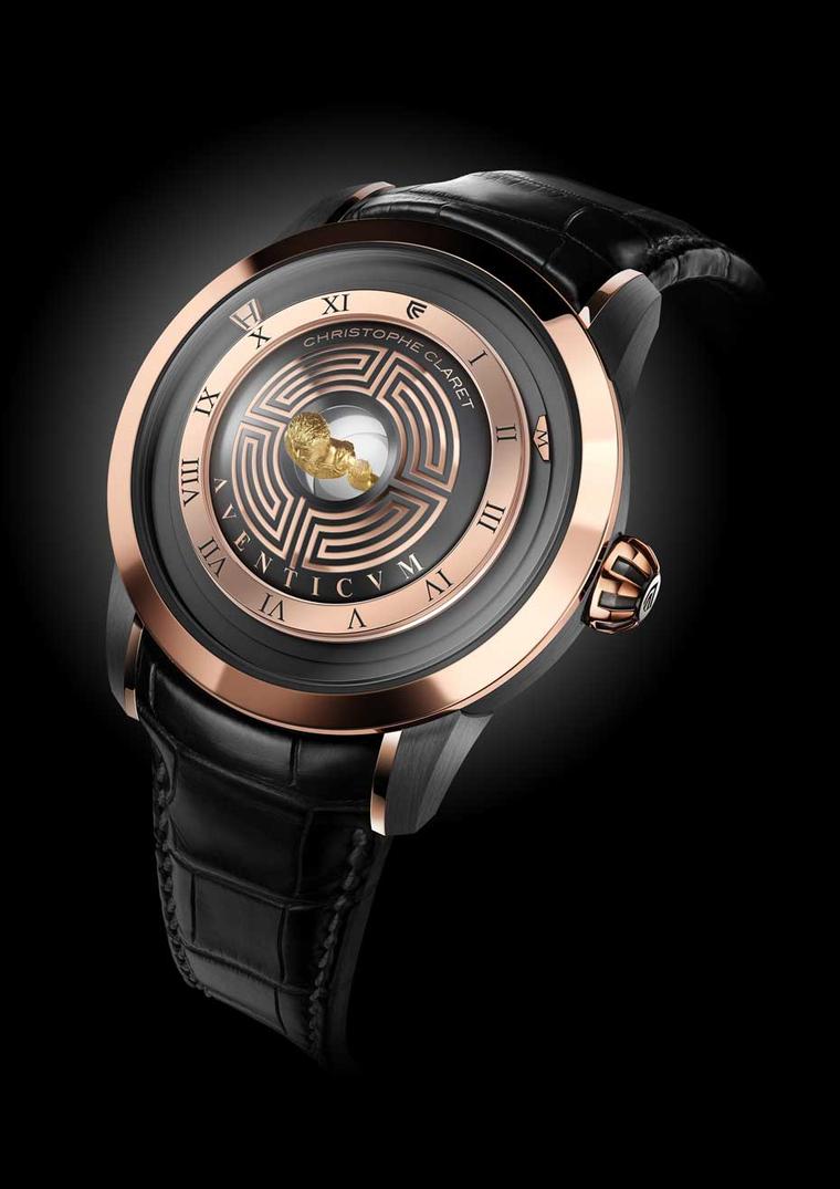The Christophe Claret Aventicum watch with mirascope dial in red gold and anthracite PVD-treated grade 5 titanium.