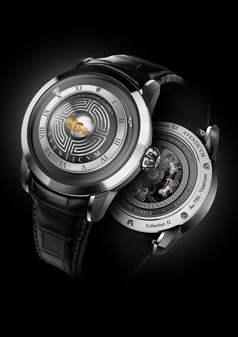 Christophe Claret's new Aventicum watch will be available in two limited editions: 68 pieces in red gold and anthracite PVD-treated titanium; and 38 pieces in palladium-rich white gold and anthracite PVD-treated titanium.