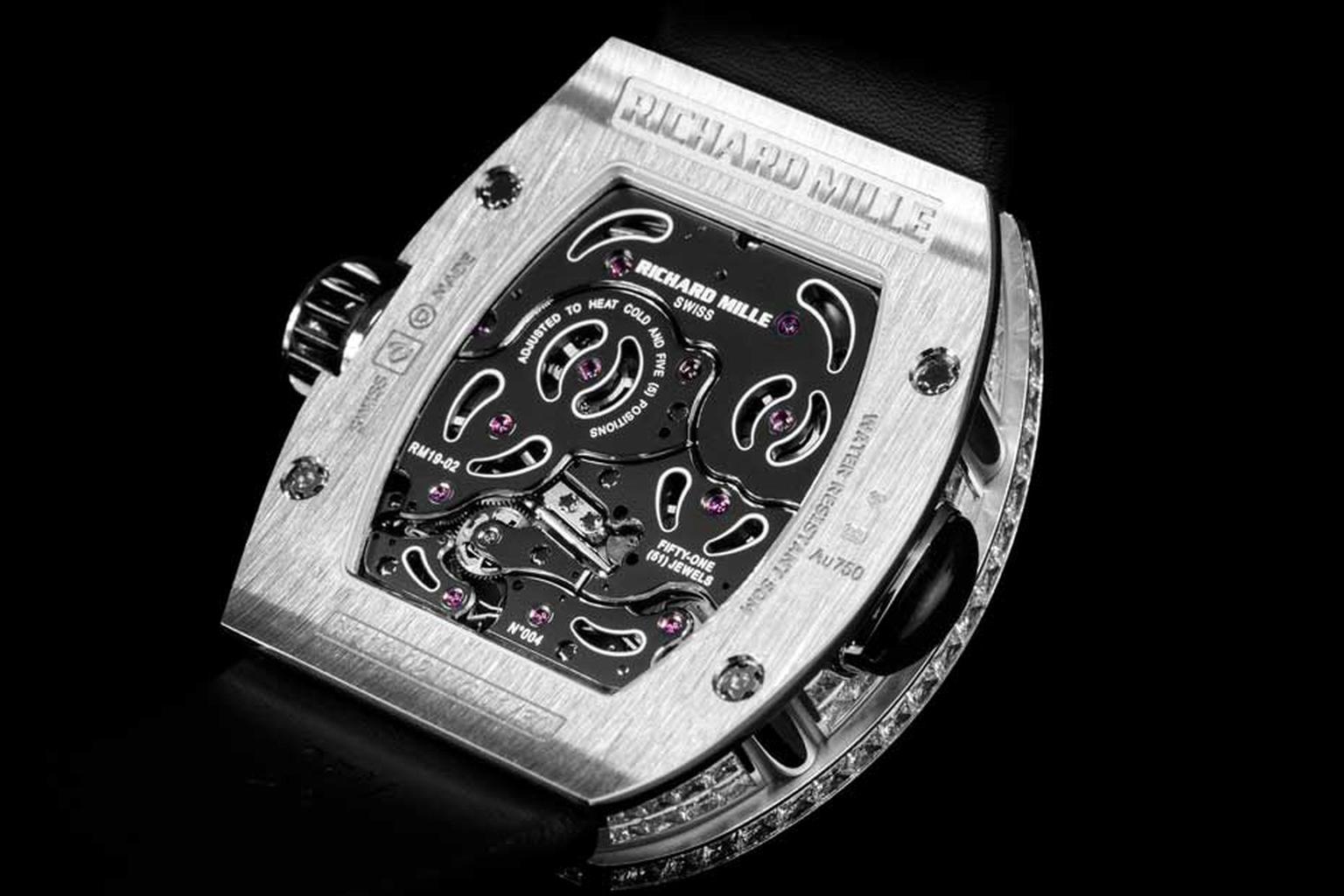 RM 19-02 Tourbillon Fleur, the new luxury ladies' watch from Richard Mille, has a tonneau-shaped case, made of three different layers.