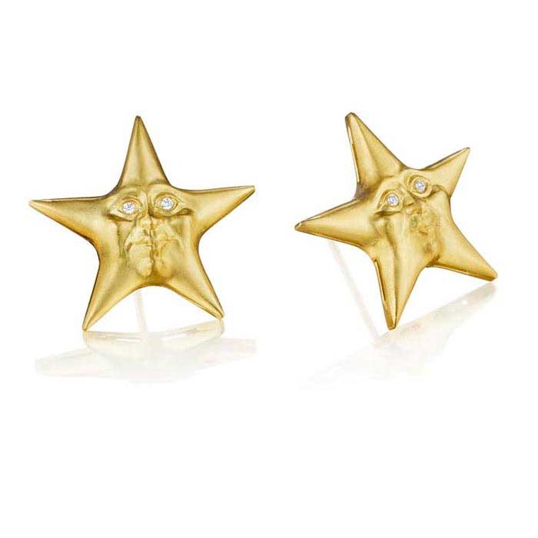 Anthony Lent Starface gold earrings with diamonds, from the Celestial collection.