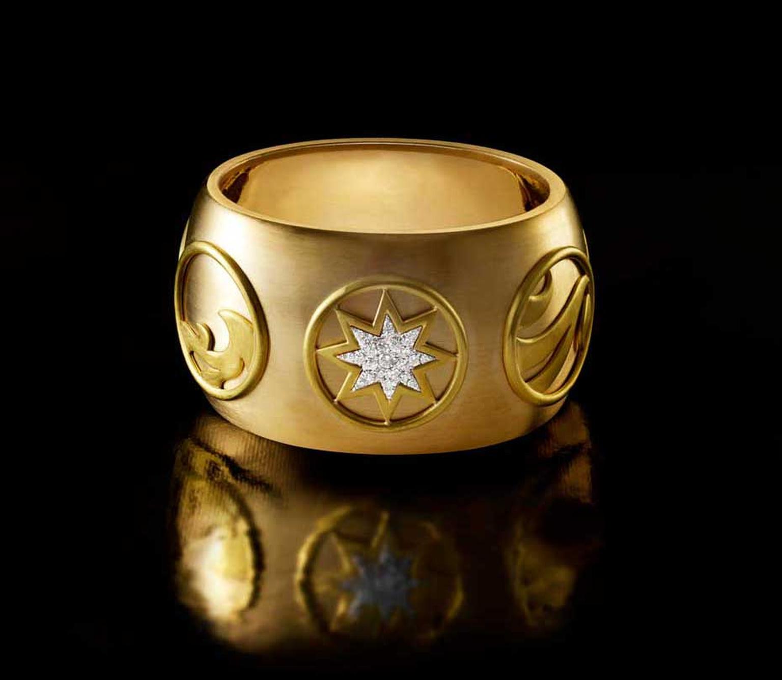 Liv Ballard Cosmos gold cuff with pavé diamonds.