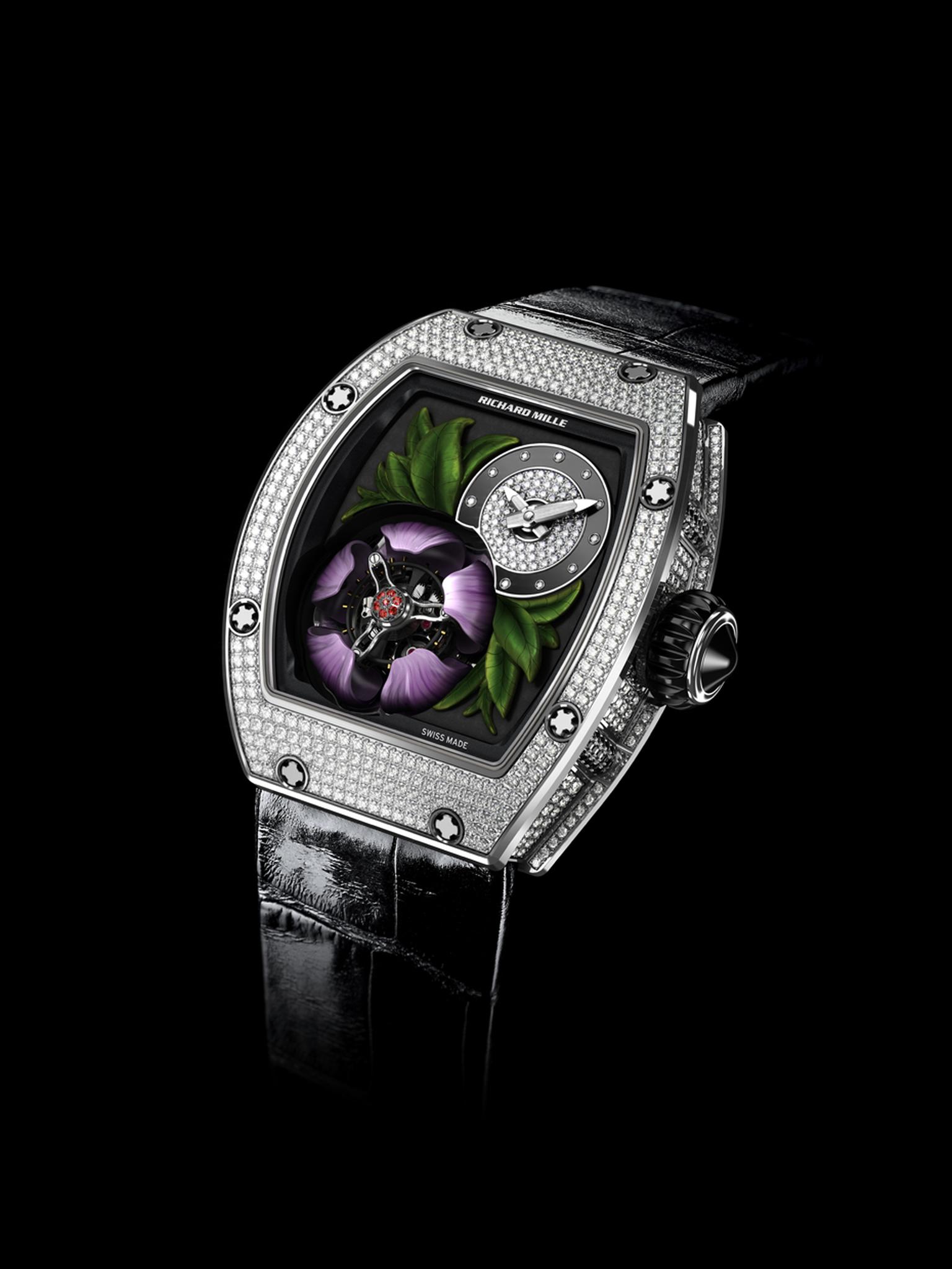 The new Richard Mille RM 19-02 Tourbillon Fleur watch is a real show-stopper, recreating a magnolia flower protecting a flying tourbillon escapement with its five pink-coloured gold petals.