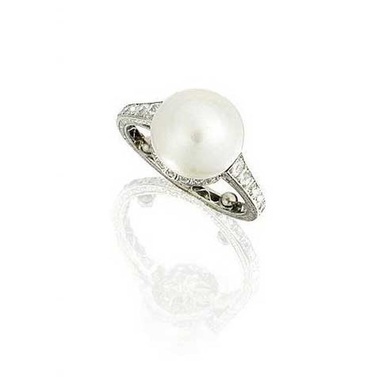 A 1930s diamond and natural pearl ring on an engraved band recently sold for £47,500 at Bonhams Fine Jewellery sale in London.