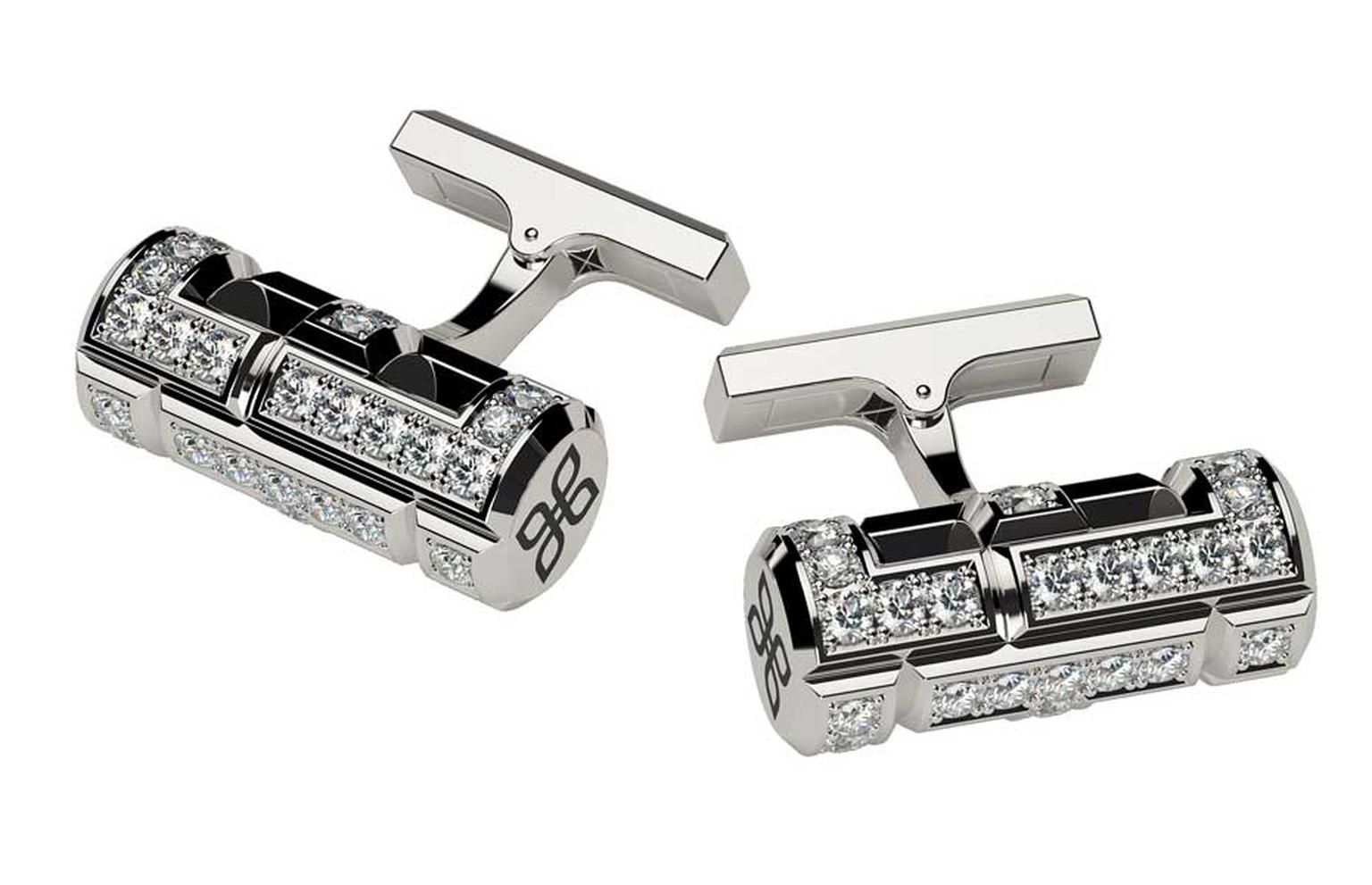 Alexander Arne cufflinks for men in white gold and diamonds.