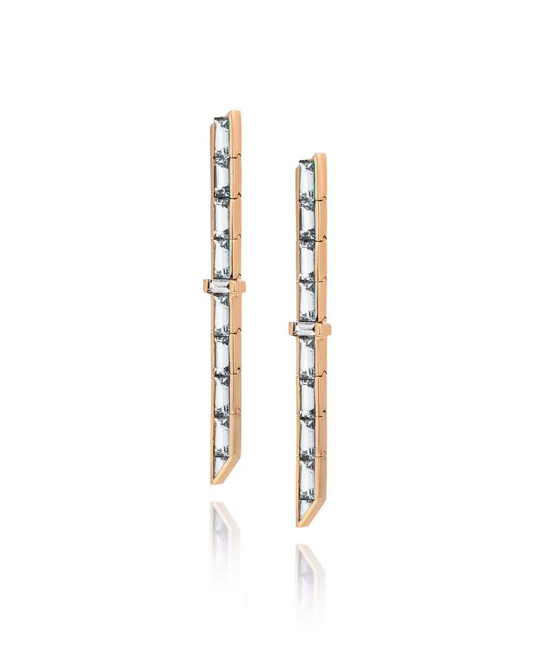 Tomasz Donocik drop diamond earrings in rose gold, from the new Electric Night collection.