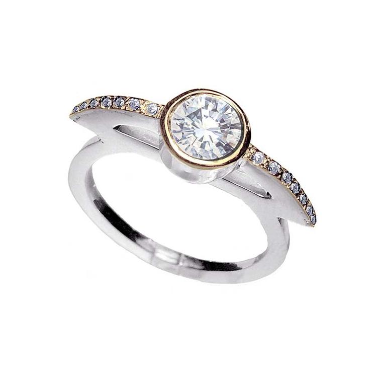 Anna Loucah ethical diamond engagement ring in Fairtrade white and yellow gold, from the new Stellar collection.