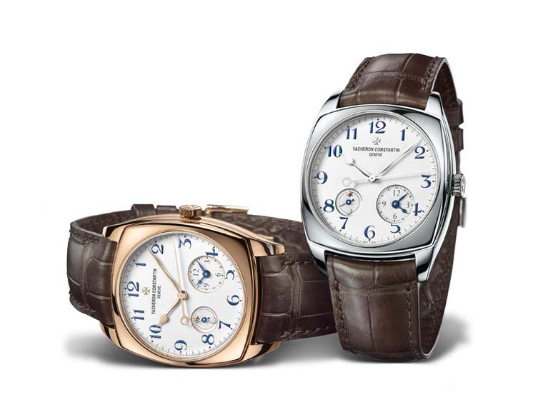 Vacheron Constantin Harmony Dual Time watch for men comes in either a white gold or rose gold 40mm case. Equipped with an automatic movement, the gold rotor is decorated with an arabesque motif. Both versions are limited editions of 625 pieces.