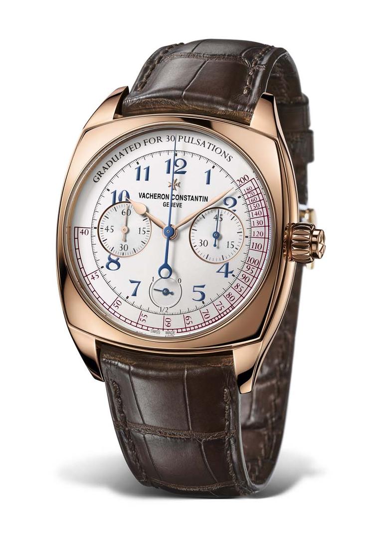 The Vacheron Constantin Harmony Chronograph comes in a 42mm rose gold cushion-shaped case and is limited to 260 pieces.
