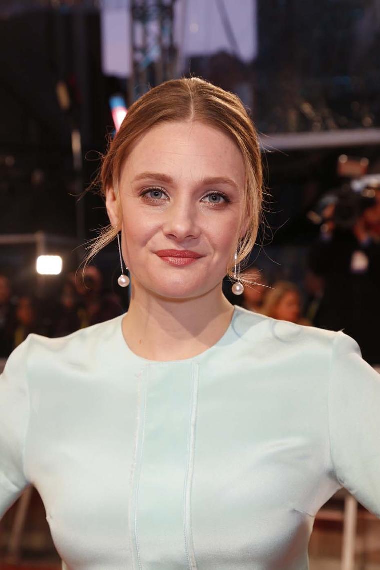 Romola Garai wore a pair of YOKO London Australian South Sea pearl earrings with diamonds.