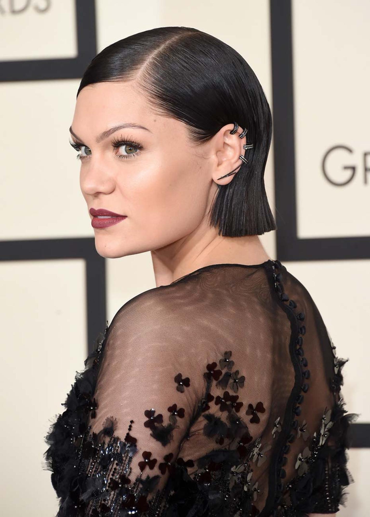 Jessie J's slicked-back hair showed off her Sutra black gold and diamond ear cuff perfectly.