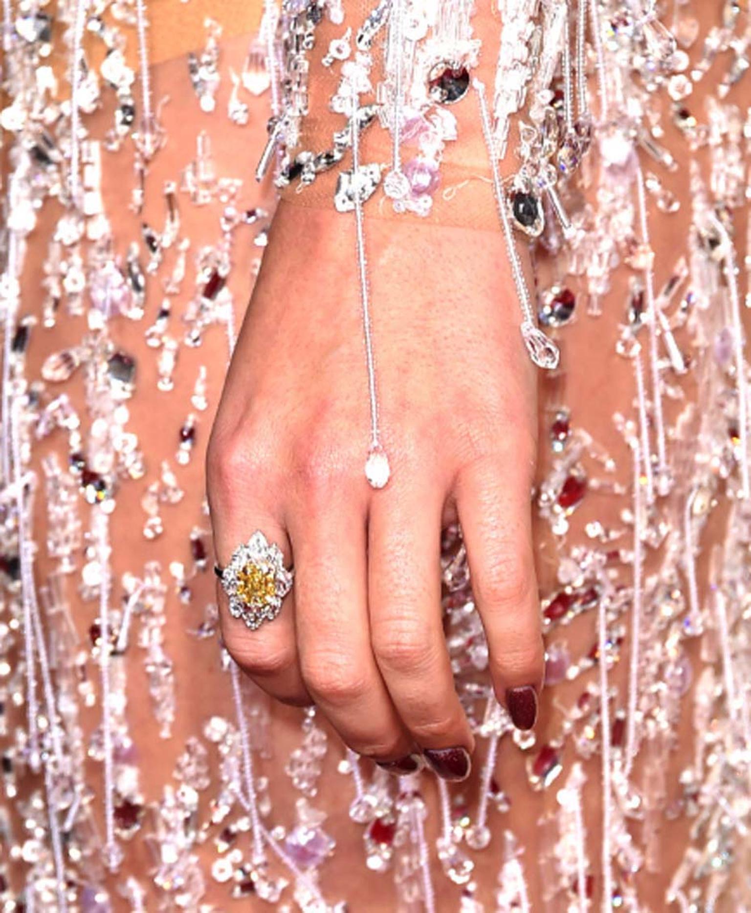 Katy Perry wearing a stunning Harry Kotlar canary-yellow