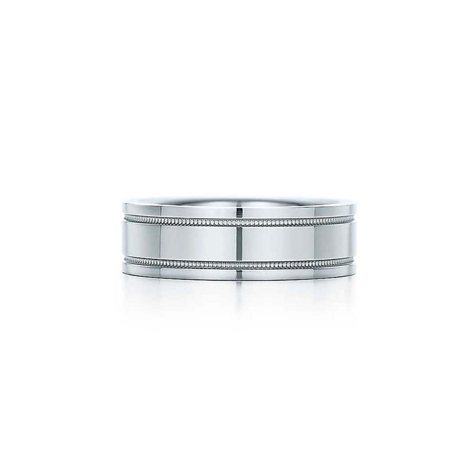 Simple but stylish, Tiffany & Co's Double Milgrain wedding band in platinum.