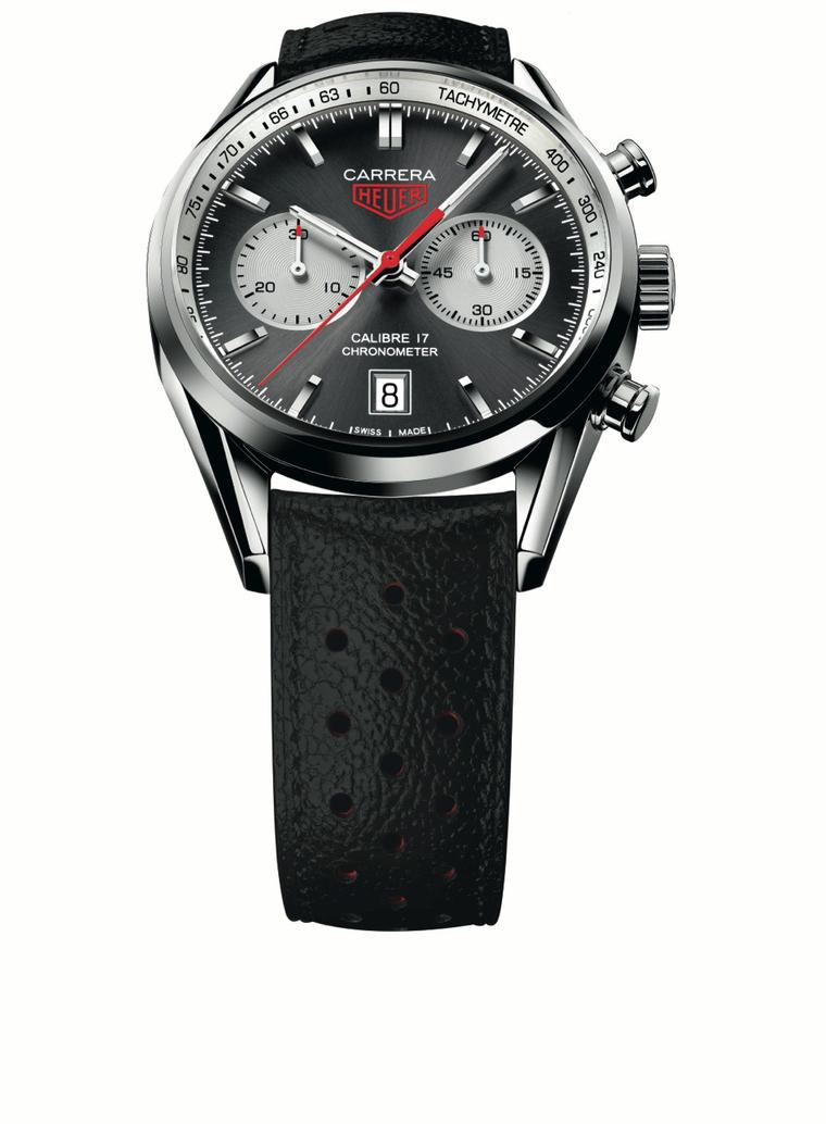 The TAG Heuer Carrera chronograph watch, conceived by Jack Heuer in 1963, was named after the Carrera Panamericana race and is the very essence of a sports watch, with large chronograph pushers, a legible dial, and a shock and water-resistant case to ride