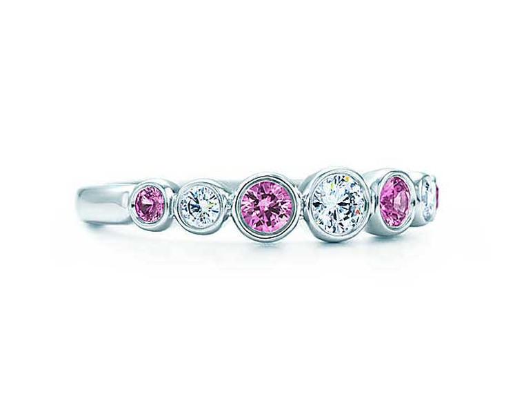 Tiffany Jazz ring in platinum with pink sapphires and diamonds.