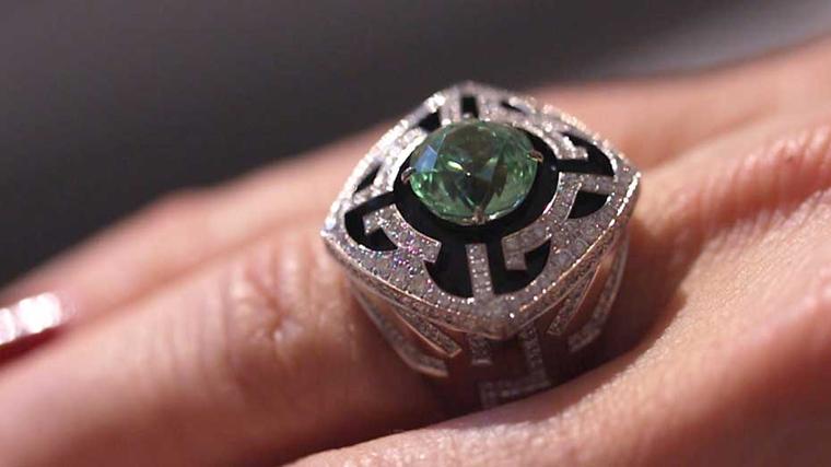 Louis Vuitton Escale á Paris ring, featuring a green grossular garnet at its centre.