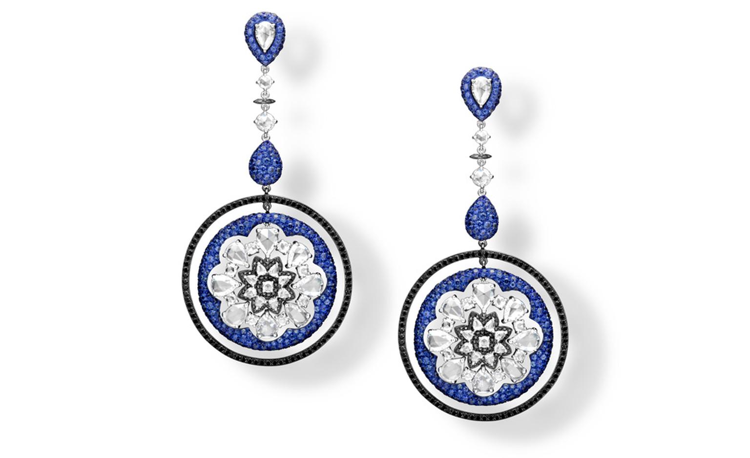 Dream Catcher earrings with sapphires and diamonds by Carnet, designed by Michelle Ong.