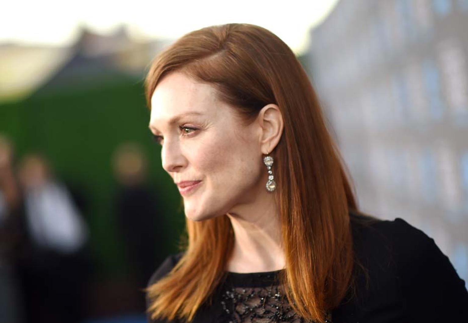 Best Actress Oscars favourite, Julianne Moore, wearing 19th century Fred Leighton earrings on the 2015 Critics' Choice Awards red carpet.