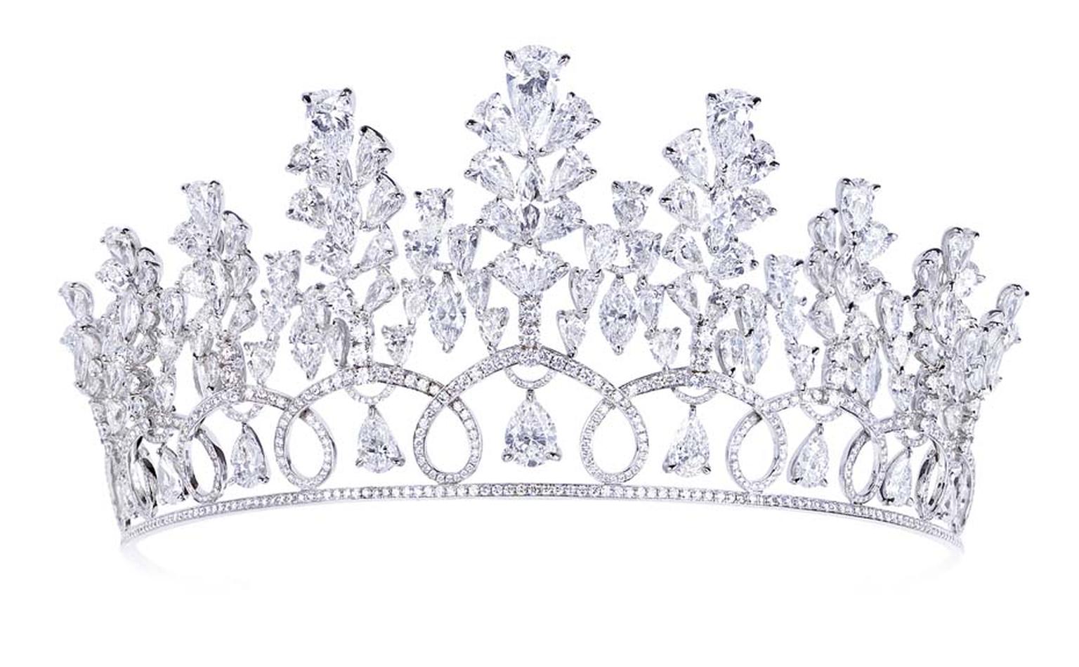 White gold tiara with 88.40ct of white fancy cut diamonds by Moussaieff.