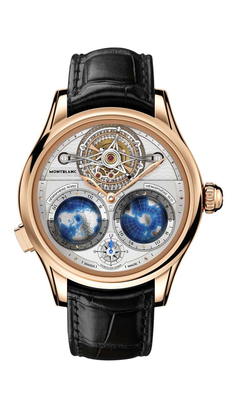 Monblanc Tourbillon Cylindrique Geosphères Vasco da Gama celebrates the voyage of Portuguese explorer Vasco da Gama who discovered a way to India by sea. And in doing so, he built a bridge across the Northern and Southern hemispheres.