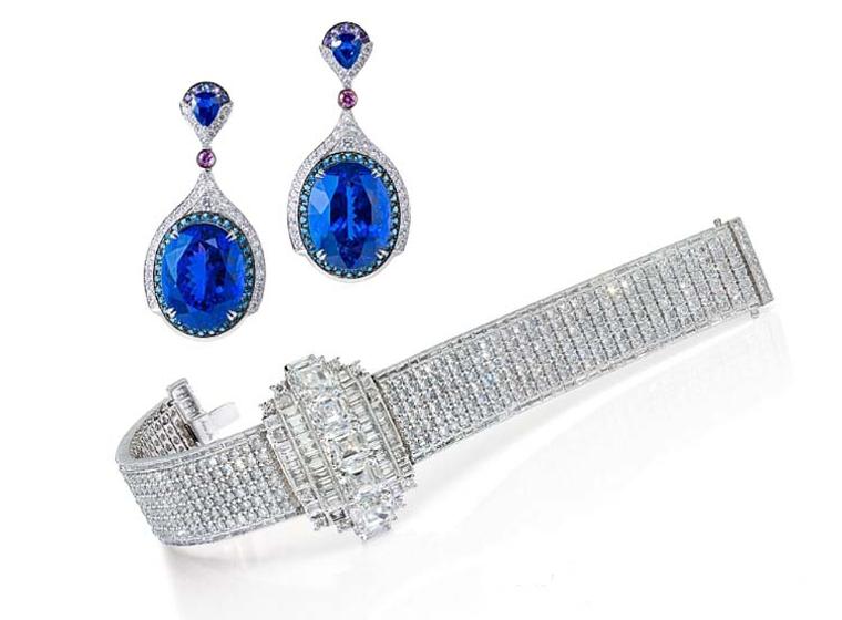 The Anna Hu Wallis Simpson diamond bracelet, inspired by the Duchess of Windsor, and Art Deco-inspired sapphire earrings worn by Naomi Watts to the 87th Academy Awards.