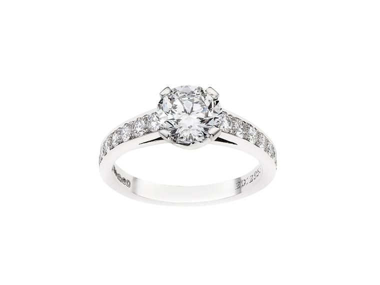 Garrard engagement ring set with a a patented eternal-cut diamond.