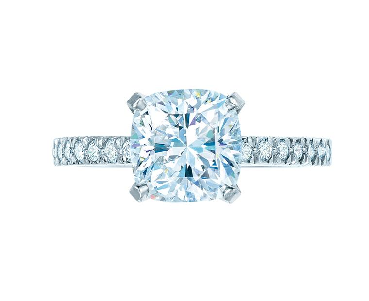 Tiffany & Co. showcases its signature Novo cut in this stunning diamond engagement ring.