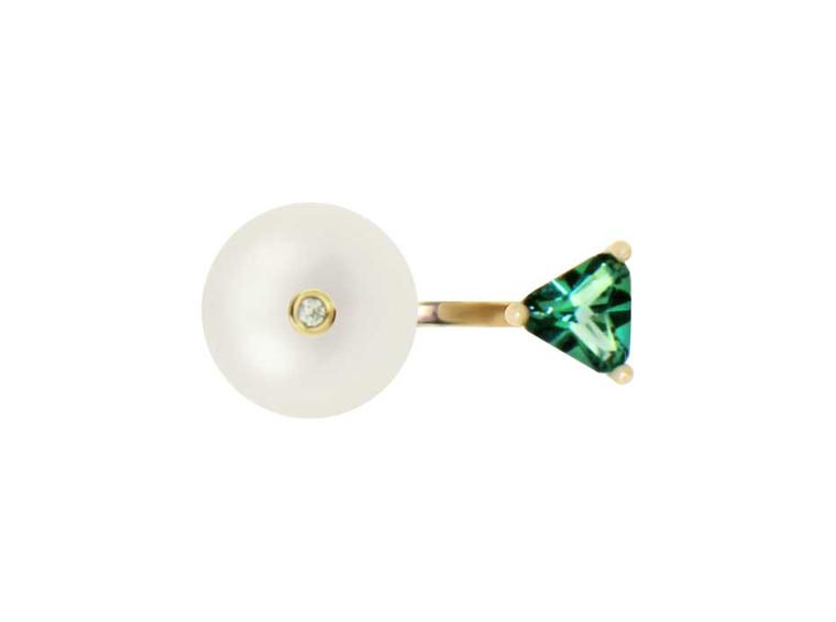 Trilight pearl, topaz and diamond ring from the Delfina Delettrez jewellery collection.