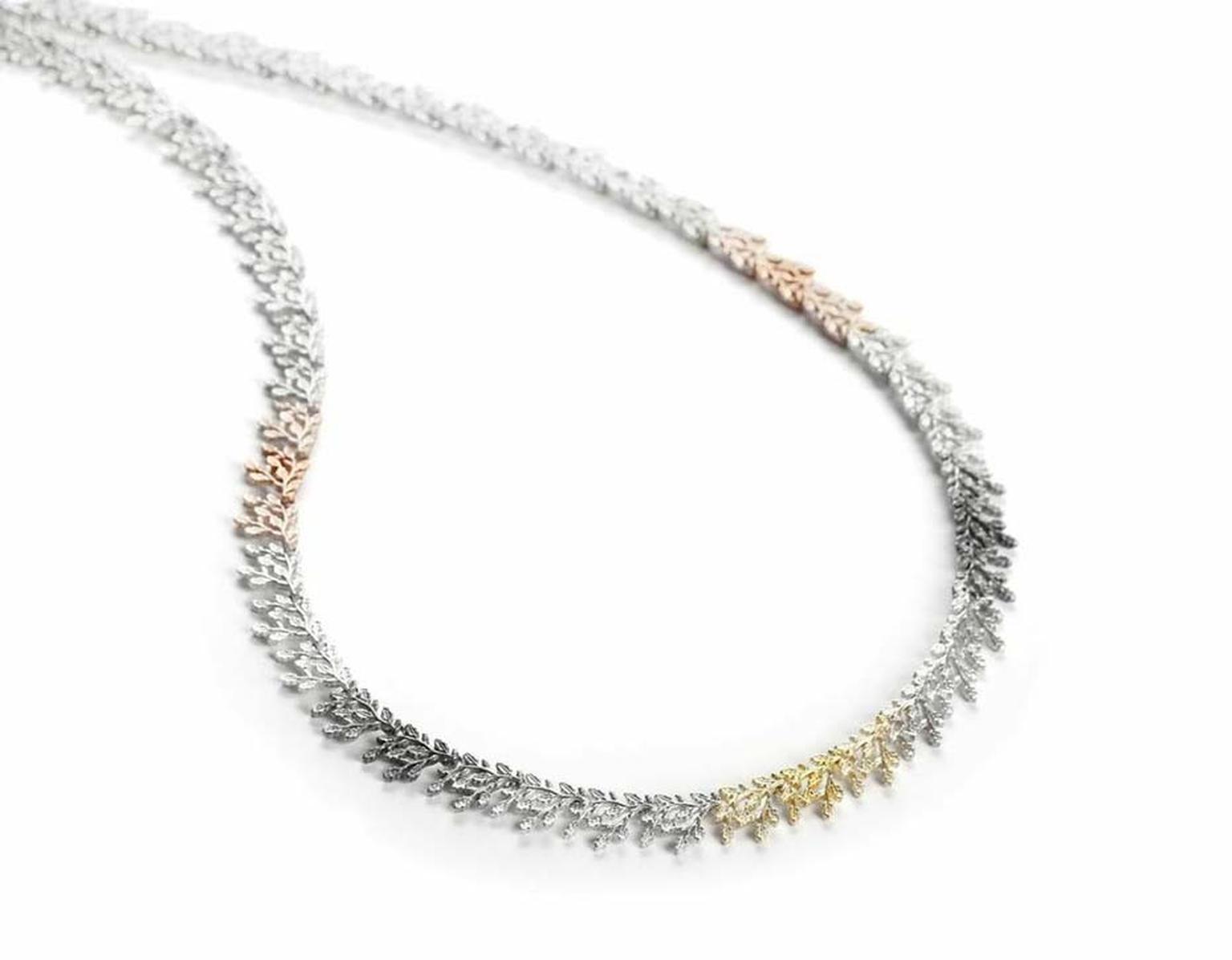 Beth Gilmour Spectra necklace in different coloured alloys of gold and silver, spotted at Rock Vault during London Fashion Week.