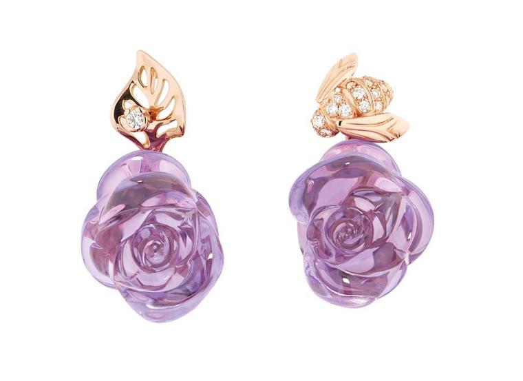 Dior Joaillerie's bee-inspired Pré Catelan earrings in pink gold with diamonds and amethyst.