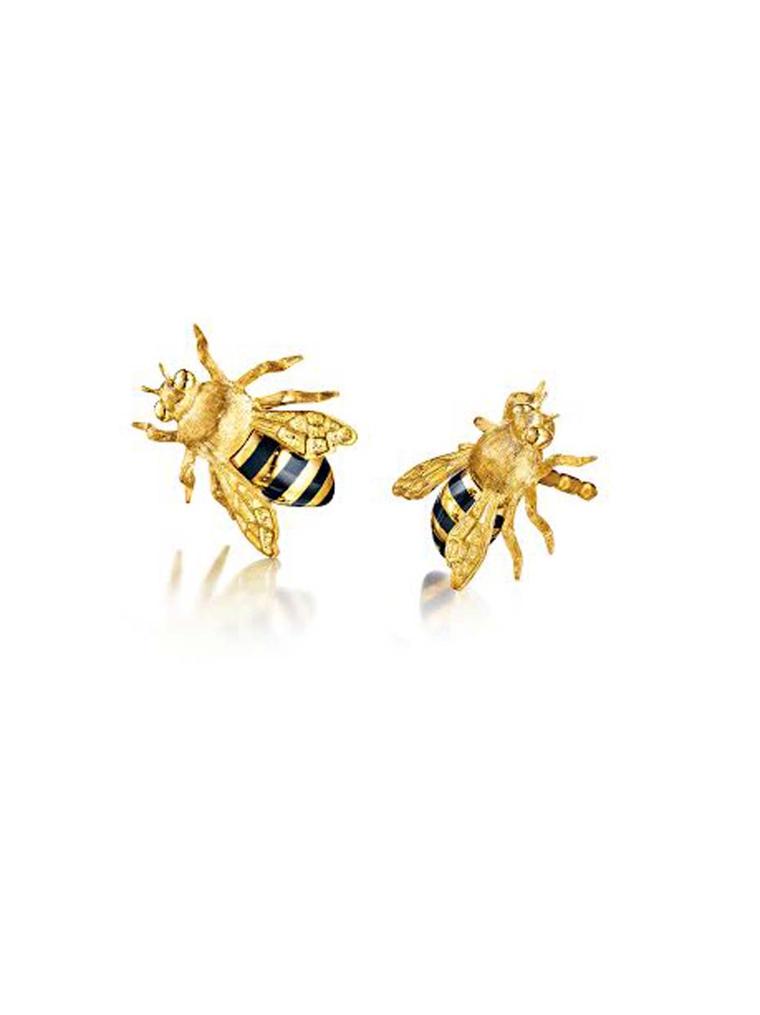 Verdura showcases bees beautifully with its Honeybee earrings in 18ct yellow gold and black enamel.
