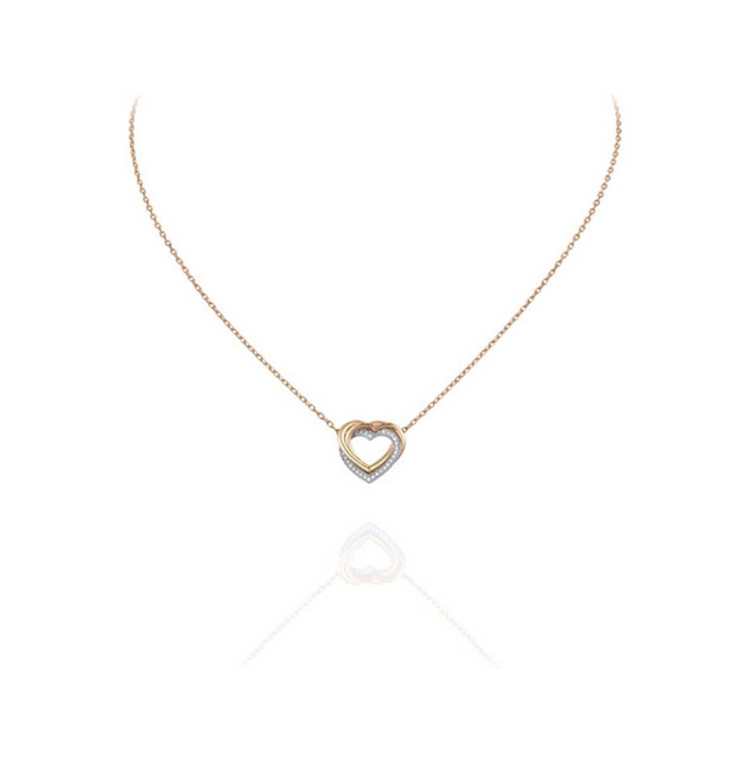 Trinity de Cartier heart necklace in rose, yellow and white gold with diamonds.