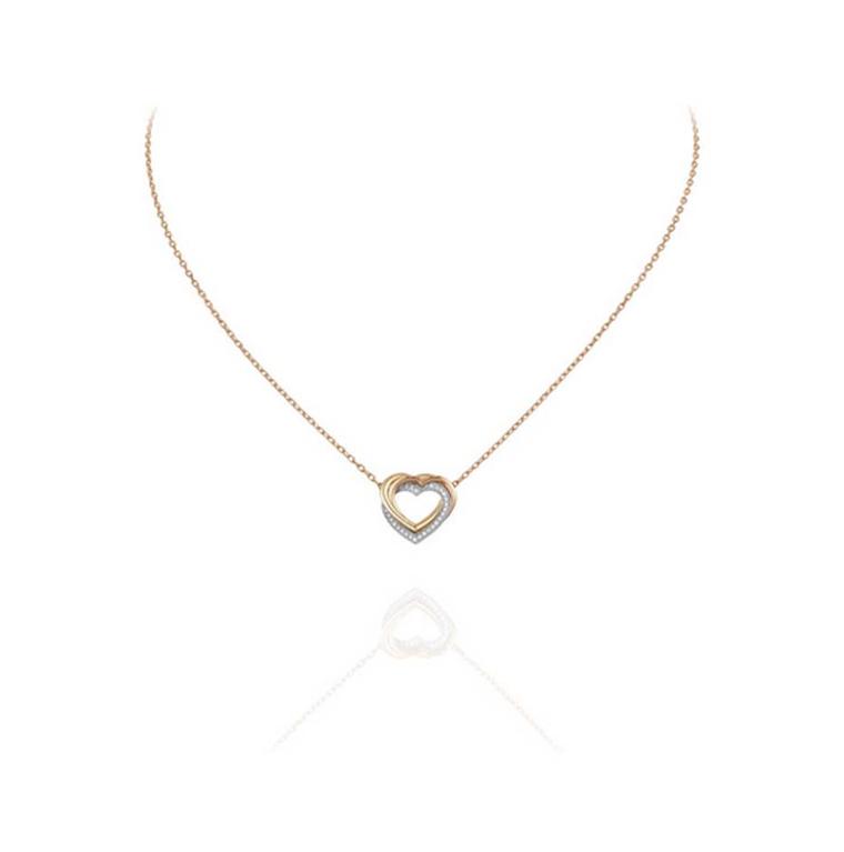 Trinity de Cartier heart necklace in rose, yellow and white gold with diamonds.
